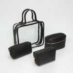 Wholesale clear Square Tote Bag Vegan Leather Trim Three Vegan Leather Pouches I