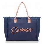 Wholesale sewn Rope Summer Letter Fringed Canvas Tote Bag Full Zipper Closure Li