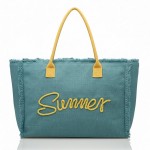 Wholesale sewn Rope Summer Letter Fringed Canvas Tote Bag Full Zipper Closure Li
