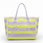 Wholesale striped Canvas Tote Bag Sewn Rope Summer Fringe Accents Full Zipper Cl