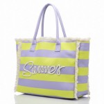 Wholesale striped Canvas Tote Bag Sewn Rope Summer Fringe Accents Full Zipper Cl