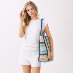 Wholesale straw Tote Bag Multi Color Stripes Snap Closure Lined Body Open Pocket