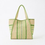 Wholesale straw Tote Bag Multi Color Stripes Snap Closure Lined Body Open Pocket