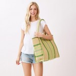 Wholesale straw Tote Bag Multi Color Stripes Snap Closure Lined Body Open Pocket