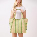 Wholesale straw Tote Bag Multi Color Stripes Snap Closure Lined Body Open Pocket