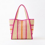 Wholesale straw Tote Bag Multi Color Stripes Snap Closure Lined Body Open Pocket