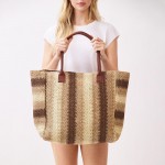 Wholesale multi Color Straw Tote Bag Snap Closure Lined Body Open Pocket W T D P