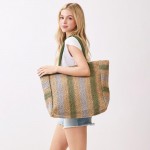 Wholesale multi Color Straw Tote Bag Snap Closure Lined Body Open Pocket W T D P