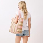 Wholesale multi Color Straw Tote Bag Snap Closure Lined Body Open Pocket W T D P