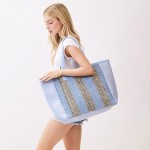 Wholesale nautical Stripe Tote Bag Snap Closure Lined Body Open Pocket L T D Pol