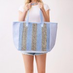 Wholesale nautical Stripe Tote Bag Snap Closure Lined Body Open Pocket L T D Pol