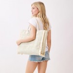 Wholesale boho Geometric Elephant Print Tote Bag Fringe Detail Full Zip Closure