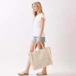 Wholesale boho Geometric Elephant Print Tote Bag Fringe Detail Full Zip Closure