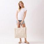 Wholesale boho Geometric Elephant Print Tote Bag Fringe Detail Full Zip Closure