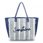 Wholesale sunshine Stripe Tote Bag Fringe Detail Snap Closure Lined Body Open P