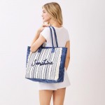 Wholesale sunshine Stripe Tote Bag Fringe Detail Snap Closure Lined Body Open P