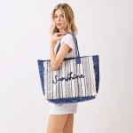 Wholesale sunshine Stripe Tote Bag Fringe Detail Snap Closure Lined Body Open P