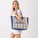 Wholesale sunshine Stripe Tote Bag Fringe Detail Snap Closure Lined Body Open P