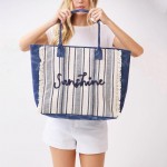 Wholesale sunshine Stripe Tote Bag Fringe Detail Snap Closure Lined Body Open P