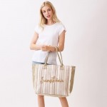 Wholesale sunshine Stripe Tote Bag Fringe Detail Snap Closure Lined Body Open P