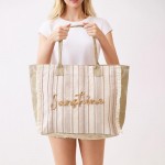 Wholesale sunshine Stripe Tote Bag Fringe Detail Snap Closure Lined Body Open P