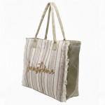 Wholesale sunshine Stripe Tote Bag Fringe Detail Snap Closure Lined Body Open P