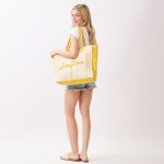 Wholesale sunshine Stripe Tote Bag Fringe Detail Snap Closure Lined Body Open P