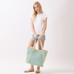 Wholesale two Woven Straw Tote Bag Tassel Snap Closure Lined Body Open Pocket W
