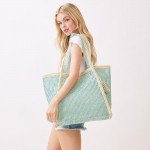 Wholesale two Woven Straw Tote Bag Tassel Snap Closure Lined Body Open Pocket W