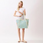 Wholesale two Woven Straw Tote Bag Tassel Snap Closure Lined Body Open Pocket W