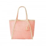 Wholesale two Woven Straw Tote Bag Tassel Snap Closure Lined Body Open Pocket W