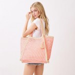 Wholesale two Woven Straw Tote Bag Tassel Snap Closure Lined Body Open Pocket W