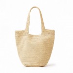 Wholesale round Bottom Woven Straw Tote Bag Snap Closure Lined Body Open Pocket