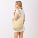 Wholesale round Bottom Woven Straw Tote Bag Snap Closure Lined Body Open Pocket