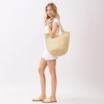 Wholesale round Bottom Woven Straw Tote Bag Snap Closure Lined Body Open Pocket