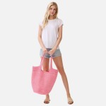 Wholesale round Bottom Woven Straw Tote Bag Snap Closure Lined Body Open Pocket