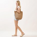 Wholesale round Bottom Woven Straw Tote Bag Snap Closure Lined Body Open Pocket