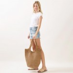 Wholesale round Bottom Woven Straw Tote Bag Snap Closure Lined Body Open Pocket