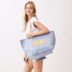 Wholesale shoulder Bucket Canvas Tote Bag Burlap Patch Detail Snap Closure Line