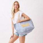 Wholesale shoulder Bucket Canvas Tote Bag Burlap Patch Detail Snap Closure Line