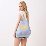 Wholesale shoulder Bucket Canvas Tote Bag Burlap Patch Detail Snap Closure Line