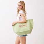 Wholesale shoulder Bucket Canvas Tote Bag Burlap Patch Detail Snap Closure Line
