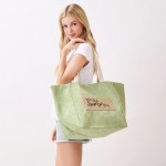 Wholesale shoulder Bucket Canvas Tote Bag Burlap Patch Detail Snap Closure Line
