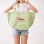 Wholesale shoulder Bucket Canvas Tote Bag Burlap Patch Detail Snap Closure Line