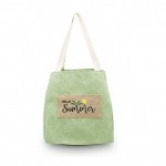 Wholesale shoulder Bucket Canvas Tote Bag Burlap Patch Detail Snap Closure Line