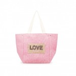 Wholesale shoulder Bucket Canvas Tote Bag Burlap Patch Detail Snap Closure Line