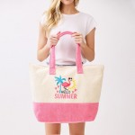 Wholesale hello Summer Flamingo Terry Cloth Tote Bag Full Zip Closure Lined Bod