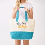 Wholesale take Me Beach Terry Cloth Tote Bag Full Zip Closure Lined Body Open P