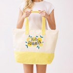 Wholesale hello Summer Terry Cloth Tote Bag Full Zip Closure Lined Body Open Po