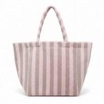 Wholesale striped Terry Cloth Tote Bag Full Zip Closure Lined Body Open Pocket L